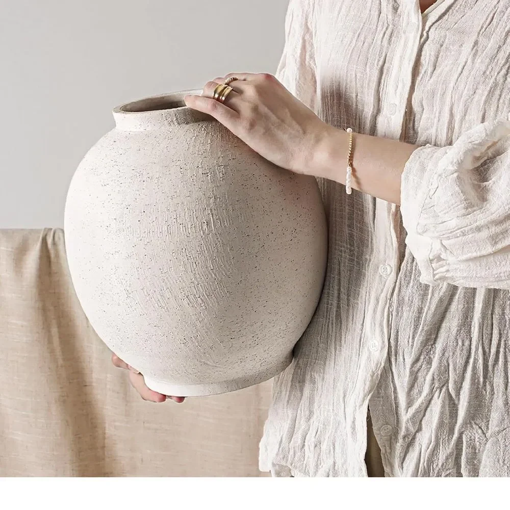 LE TAUCI GARDEN 10.8” Sandstone Ceramic Vase | Minimalist Modern Pottery NEW